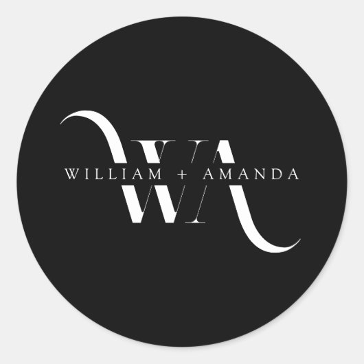 Elegante Monogram Classic Wedding Typografie Runder Aufkleber (Vorderseite)