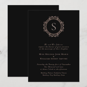 Elegante Monogram Copper Blush Black Wedding Einladung