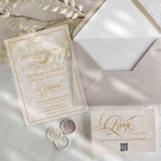 Elegante Monogram Cream Floral Wedding Acryleinladungen