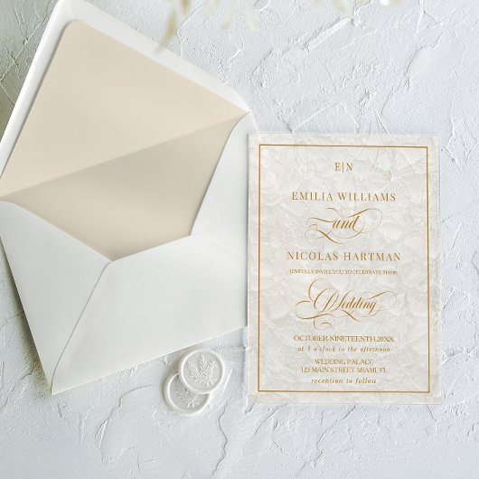 Elegante Monogram Cream Floral Wedding Acryleinladungen