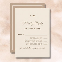 Elegante Monogram Cream Taupe Wedding RSVP Card