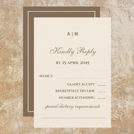 Elegante Monogram Cream Taupe Wedding RSVP Card