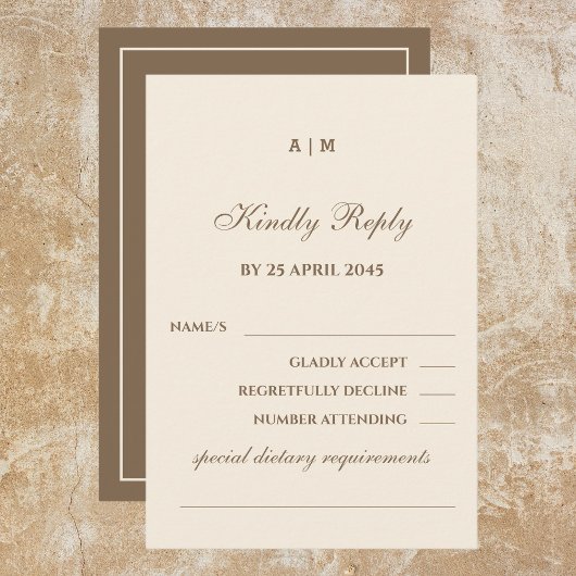 Elegante Monogram Cream Taupe Wedding RSVP Card