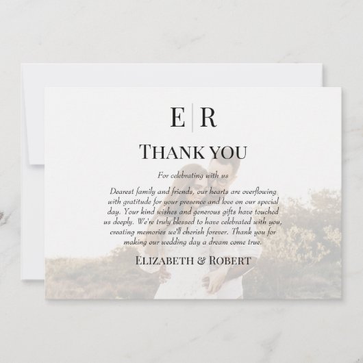 Elegante Monogram Custom Foto Wedding Dankeskarte (Vorderseite)