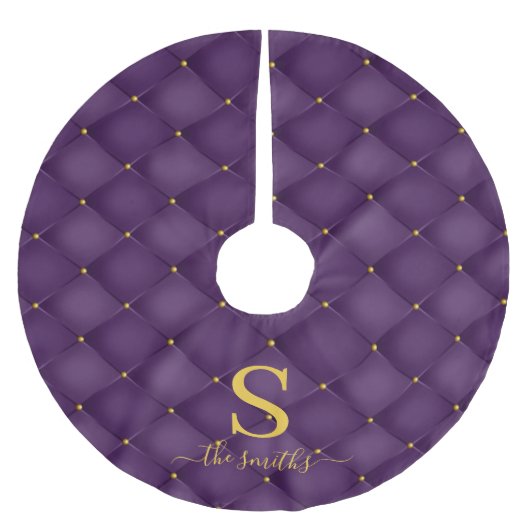 Elegante Monogram Custom Lila Gold Christmas Polyester Weihnachtsbaumdecke (Vorderseite)