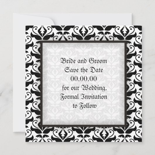 Elegante Monogram Damask Ankündigung Datum freihal (Rückseite)