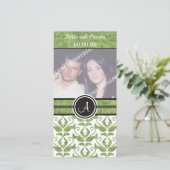 Elegante Monogram Damask Save the Date Foto Cards (Stehend Vorderseite)