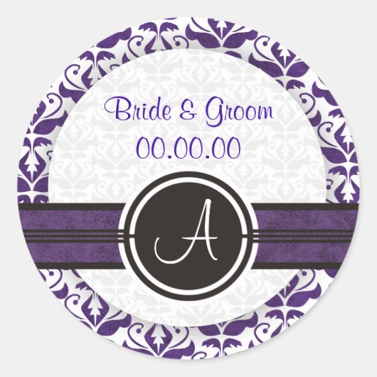 Elegante Monogram Damask Save the Date Stickers (Vorderseite)