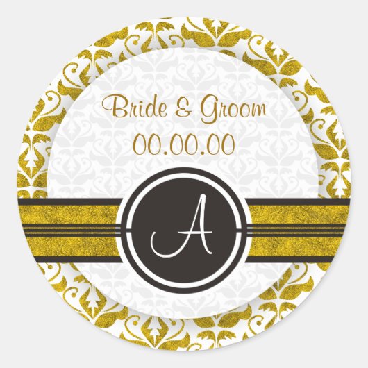 Elegante Monogram Damask Save the Date Stickers (Vorderseite)