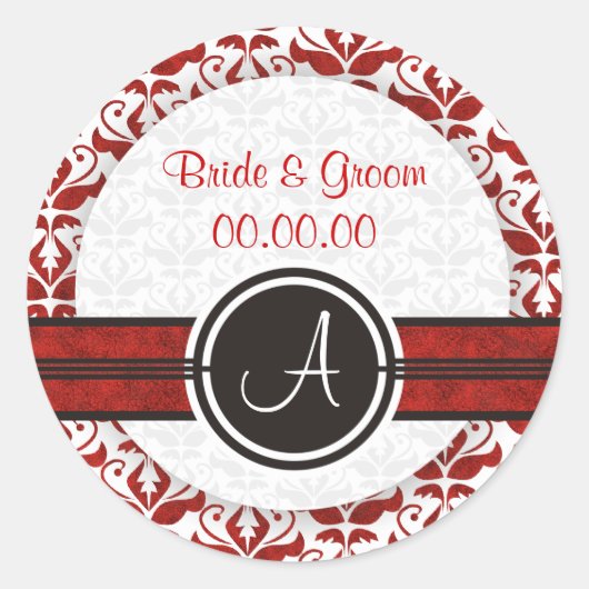 Elegante Monogram Damask Save the Date Stickers (Vorderseite)