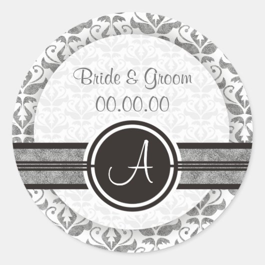 Elegante Monogram Damask Save the Date Stickers (Vorderseite)