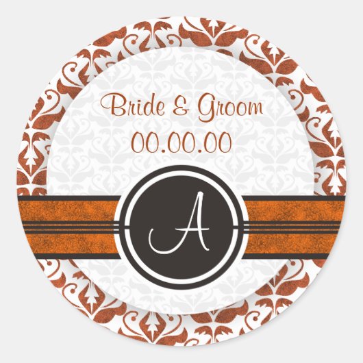 Elegante Monogram Damask Save the Date Stickers (Vorderseite)