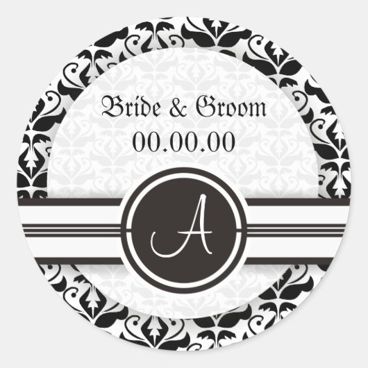 Elegante Monogram Damask Save the Date Stickers (Vorderseite)
