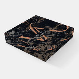 Elegante Monogram Dark Marble Rose Gold Chic Custo Briefbeschwerer