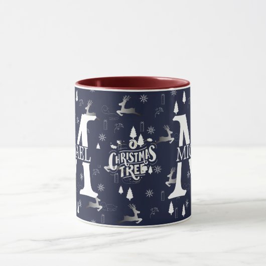 Elegante Monogram Decorative Weihnachtsfeiertage Tasse (Zentrum)