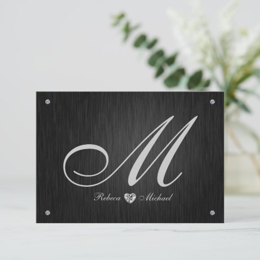 Elegante Monogram & Diamond Wedding RSVP Karten. (Stehend Vorderseite)