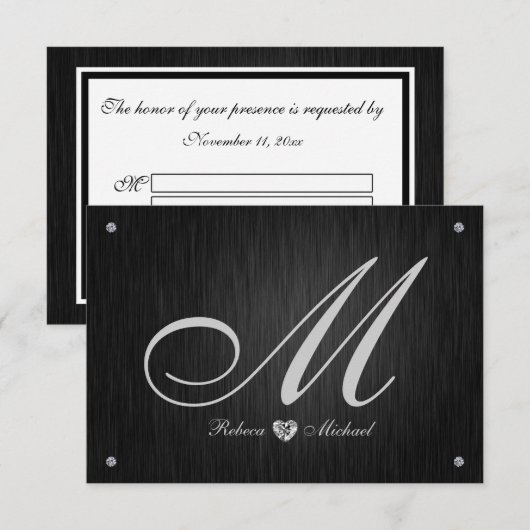Elegante Monogram & Diamond Wedding RSVP Karten. (Vorne/Hinten)