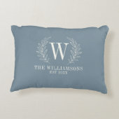 Elegante Monogram Dusty Blue Familienname Dekokissen (Rückseite)