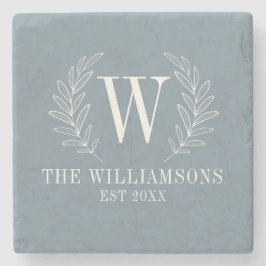 Elegante Monogram Dusty Blue Familienname Steinuntersetzer