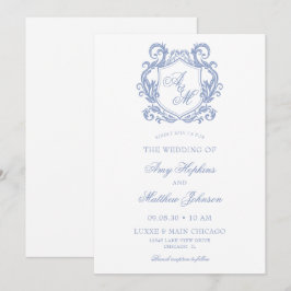 Elegante Monogram Dusty Blue Wappen Wedding Einladung