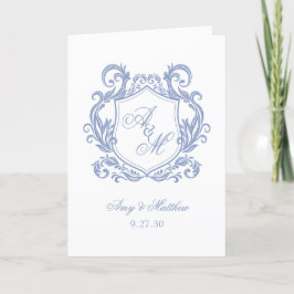 Elegante Monogram Dusty Blue Wappen Wedding Programm