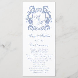 Elegante Monogram Dusty Blue Wappen Wedding Programm