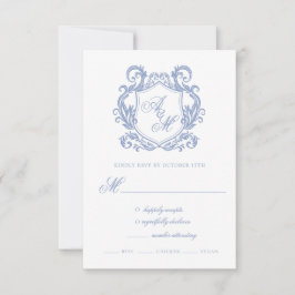 Elegante Monogram Dusty Blue Wappen Wedding RSVP Karte