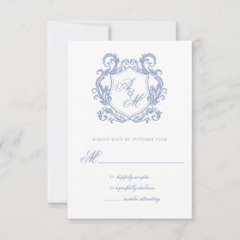 Elegante Monogram Dusty Blue Wappen Wedding RSVP Karte