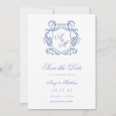 Elegante Monogram Dusty Blue Wappen Wedding Save The Date (Vorderseite)