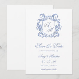 Elegante Monogram Dusty Blue Wappen Wedding Save The Date
