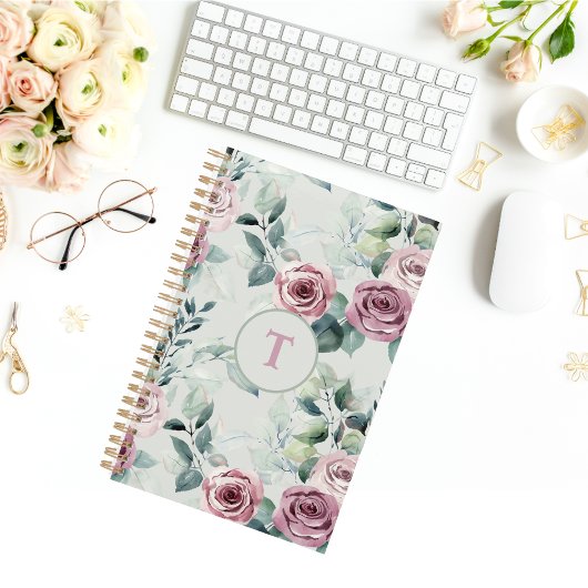 Elegante Monogram Dusty Rose Vintag Floral Planer