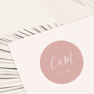 Elegante Monogram Dusty Rose Wedding Runder Aufkleber