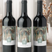 Elegante Monogram Earthy, Green Watercolor Wedding Weinetikett