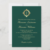 Elegante Monogram Emerald Green Gold Wedding Einladung (Vorderseite)