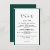 Elegante Monogram Emerald Green Wedding Details Begleitkarte (Vorne/Hinten)