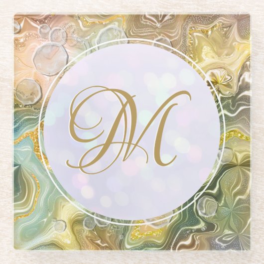 Elegante Monogram, erste Abstrakte Goldmarble Glasuntersetzer (Vorderseite)