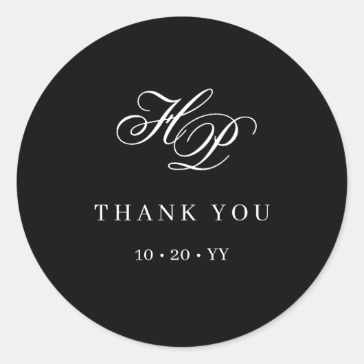 Elegante Monogram Erstklassige Schwarz-Weiß-Hochze Runder Aufkleber (Vorderseite)