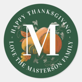 Elegante Monogram Fall Harvest Happy Thanksgiving Runder Aufkleber