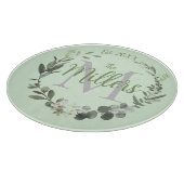 Elegante Monogram Familienname Foilage Schneidebrett (Ecke)