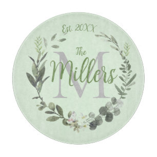 Elegante Monogram Familienname Foilage Schneidebrett