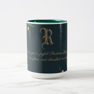 Elegante Monogram Family Christmas Tasse mit Botsc