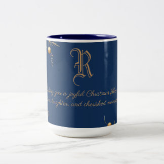 Elegante Monogram Family Christmas Tasse mit Botsc