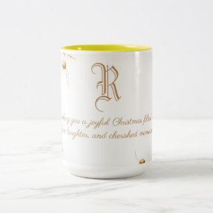 Elegante Monogram Family Christmas Tasse mit Botsc