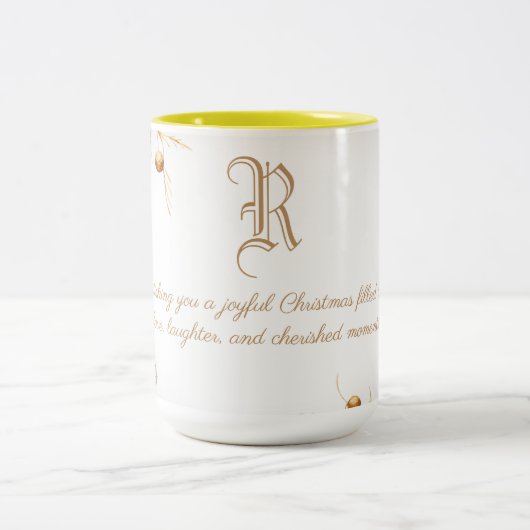 Elegante Monogram Family Christmas Tasse mit Botsc (Mittel)