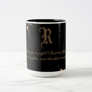 Elegante Monogram Family Christmas Tasse mit Botsc