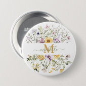 Elegante Monogram Farbenfrohe Wildblume Garten Blu Button (Vorne & Hinten)
