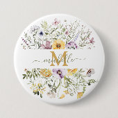 Elegante Monogram Farbenfrohe Wildblume Garten Blu Button (Vorderseite)