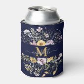 Elegante Monogram Farbenfrohe Wildblume Garten Blu Dosenkühler (Kanne Vorderseite)