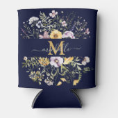 Elegante Monogram Farbenfrohe Wildblume Garten Blu Dosenkühler (Vorderseite)