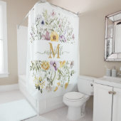 Elegante Monogram Farbenfrohe Wildblume Garten Blu Duschvorhang (Beispiel)
